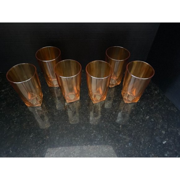 Peach Luster Marigold Carnival Glass Tumblers with Square Bottom, 5" Tall (Qty. - Picture 3 of 7